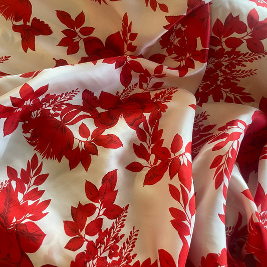 Wild bloom red silk twill