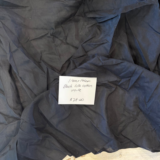 1.4m Black Silk Cotton Voile