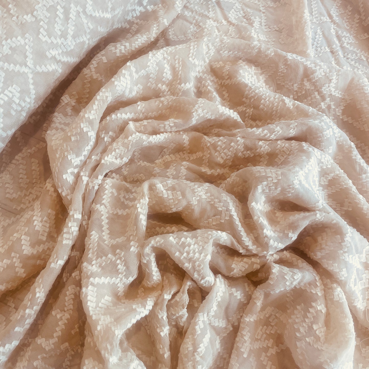 Tea zigzag textured jacquard silk chiffon