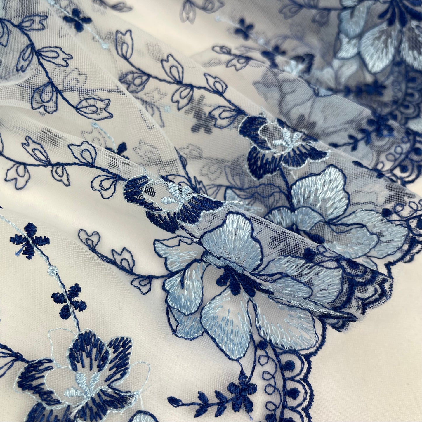 Blue Vine Embroidered Lace