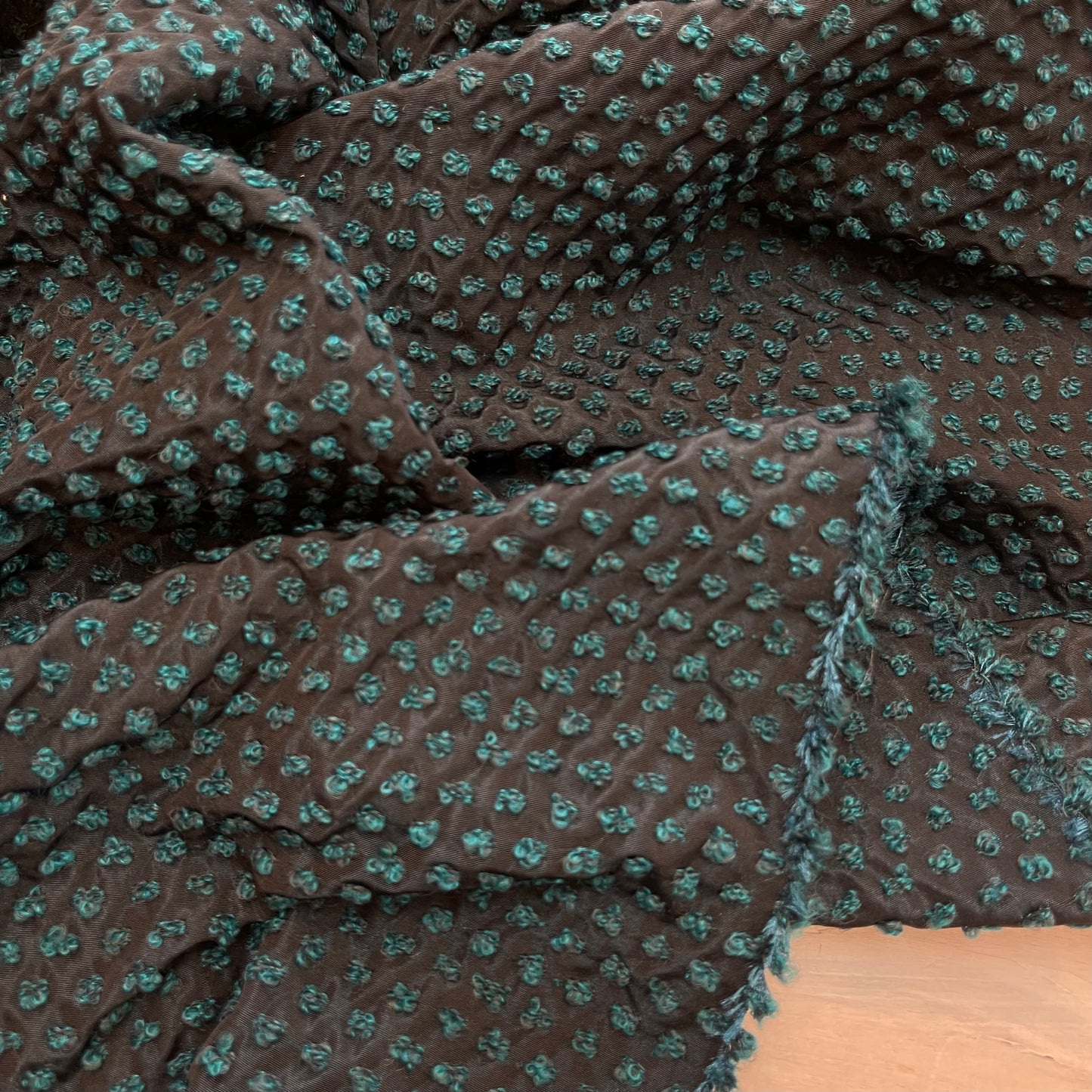 1 metre teal pom poms taffeta