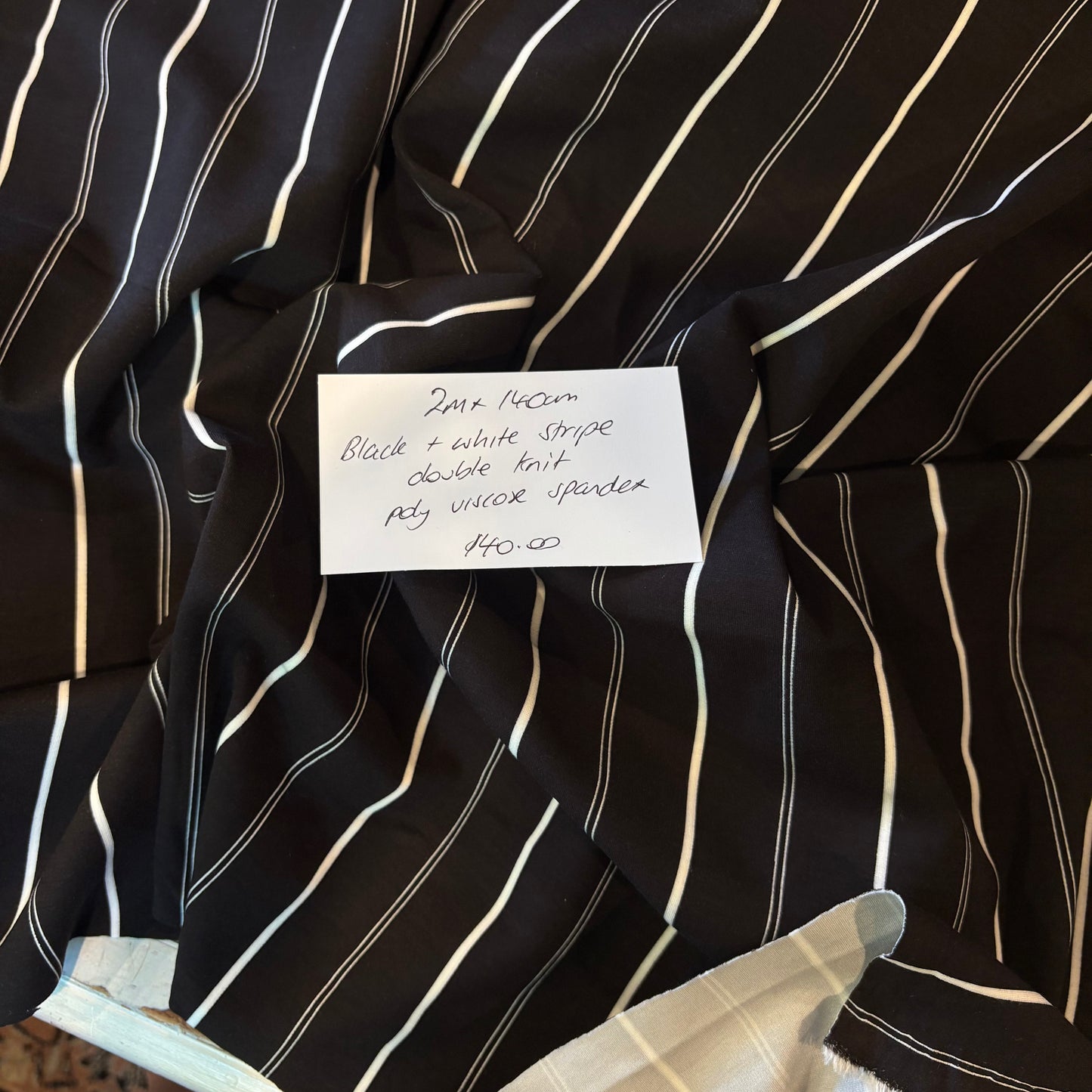 2m Black + White Stripe Double Knit