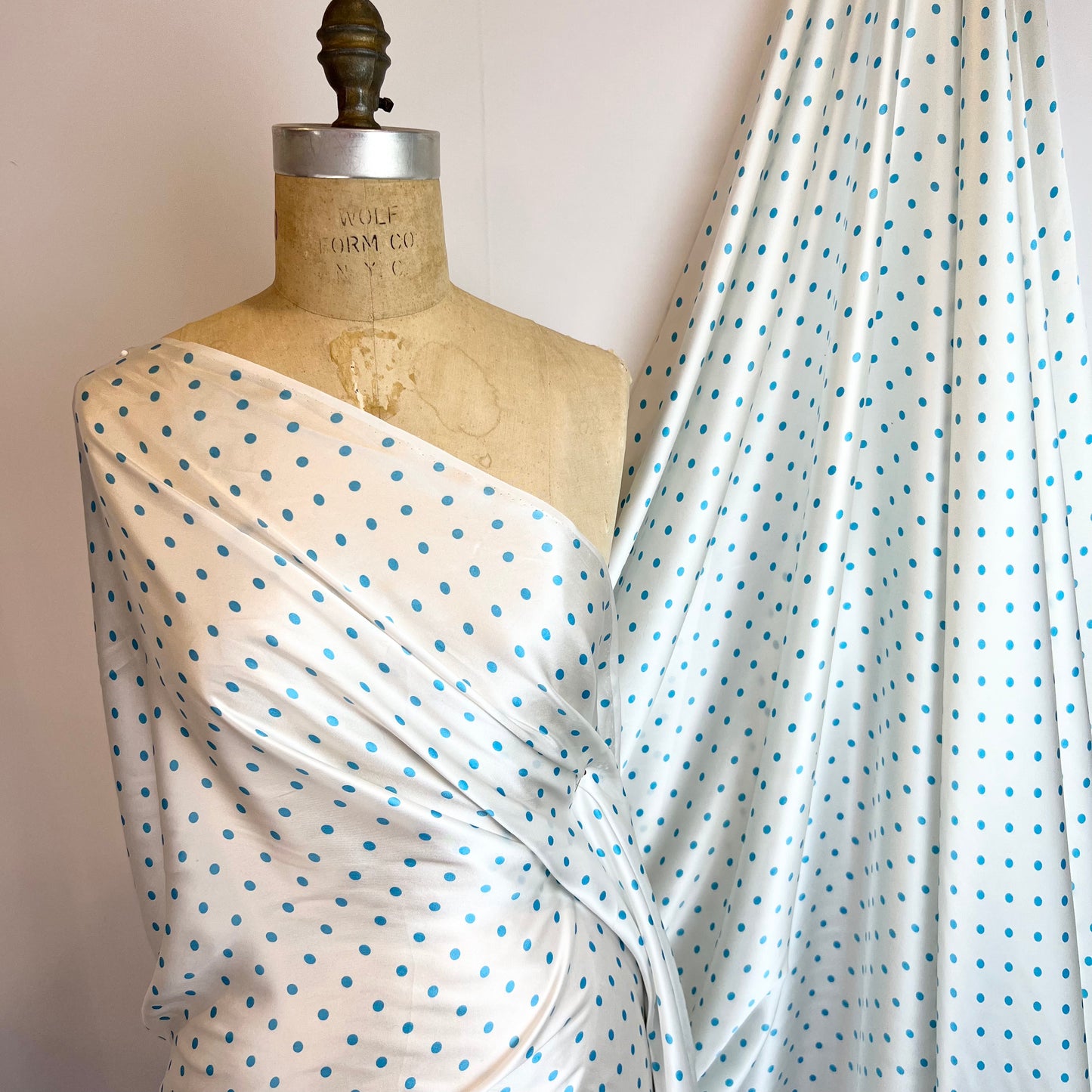 Blue Polka Dots Silk Satin