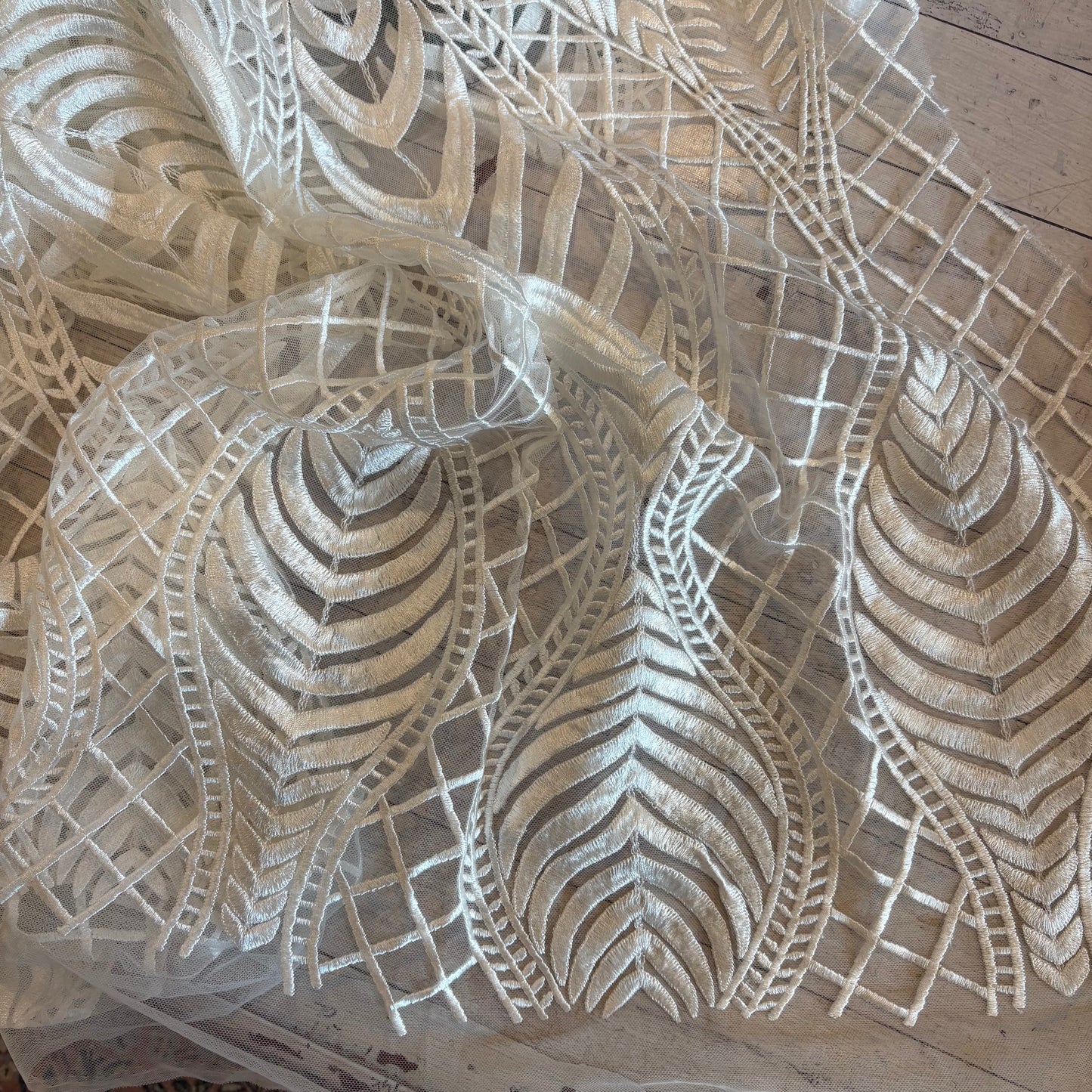 1m White Embroidered Tulle