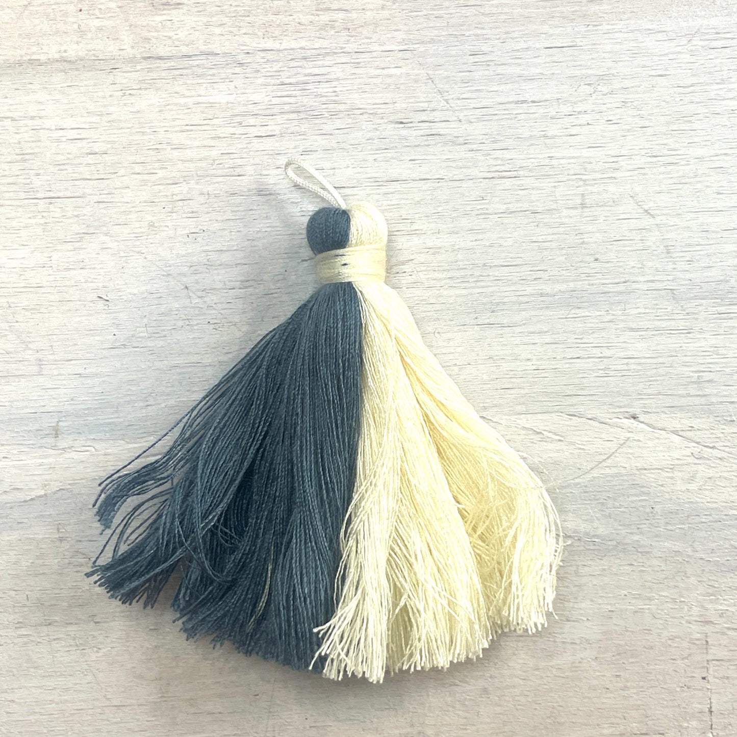 Denim cream 65mm cotton tassel