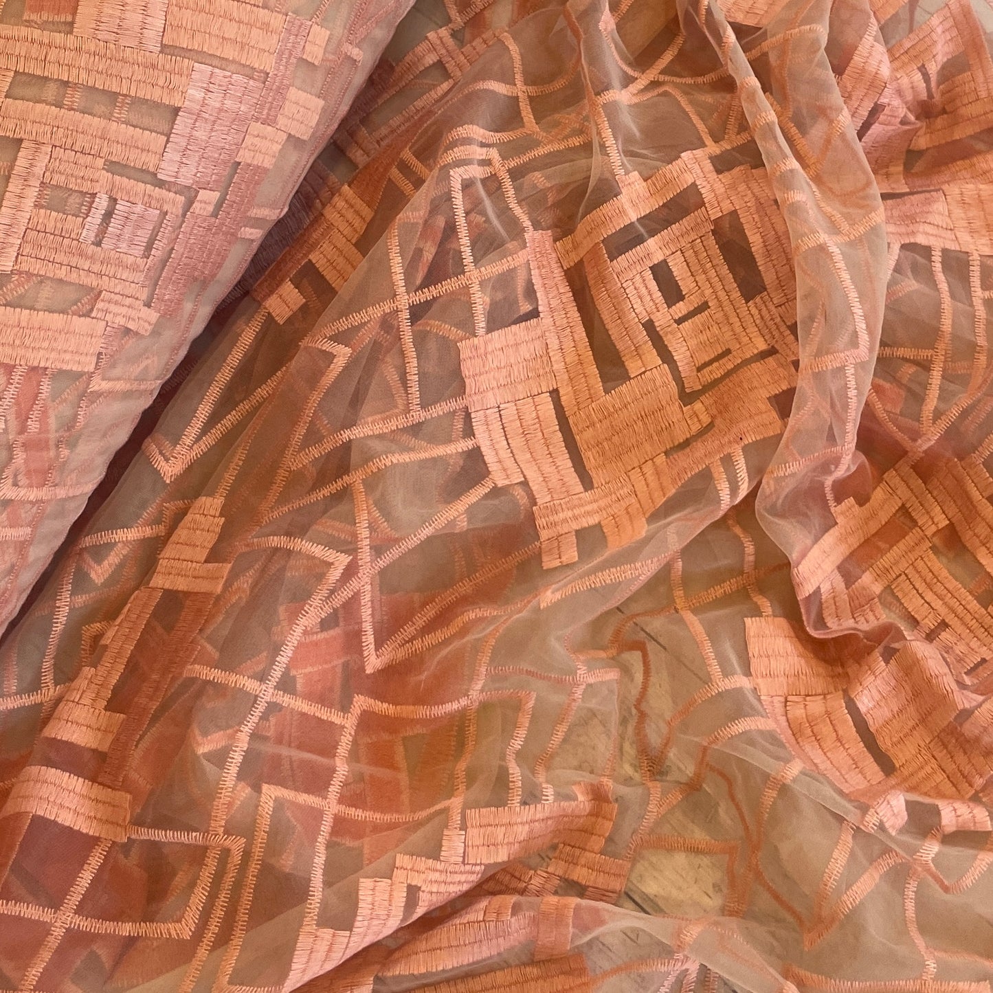 Coral city embroidered tulle