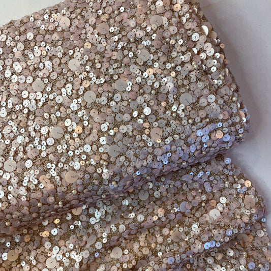 Pink champagne bubbles sequin beaded mesh