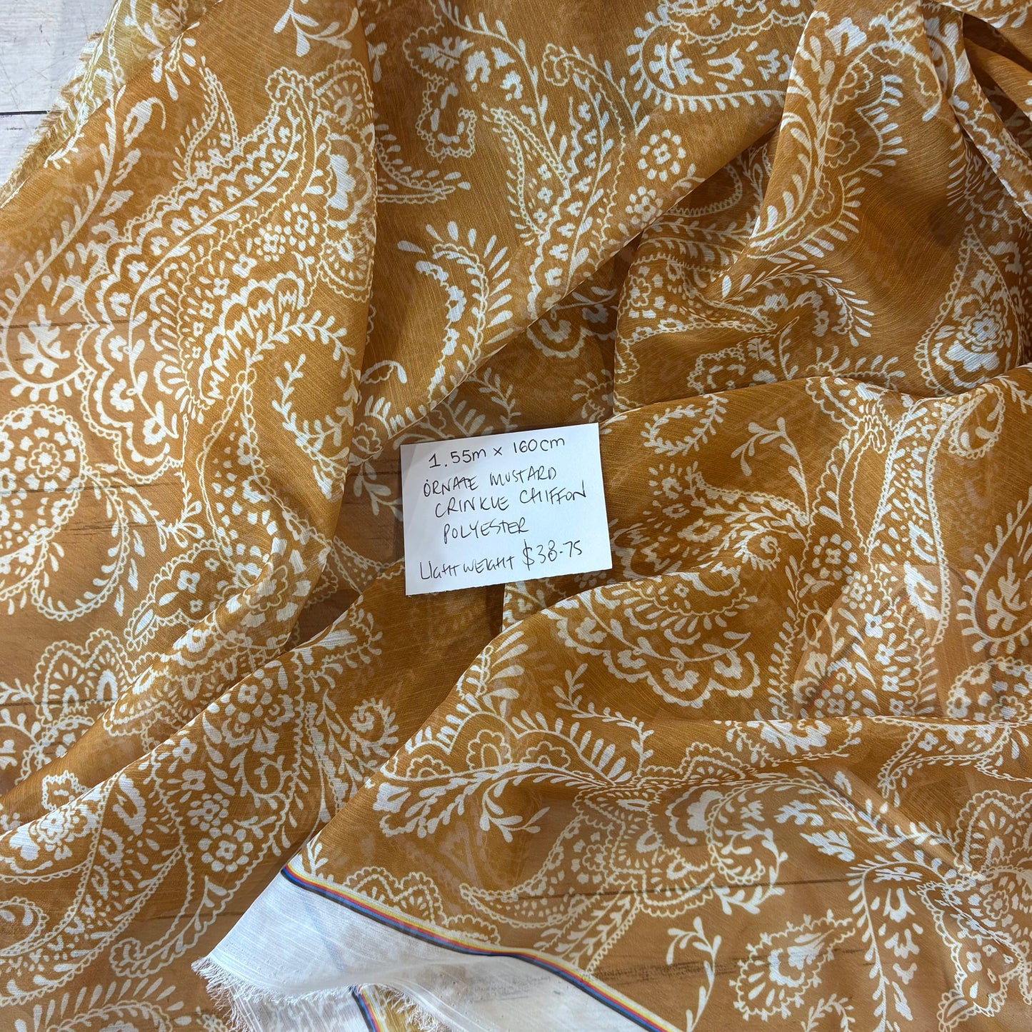 1.55m Ornate Mustard Crinkle Chiffon
