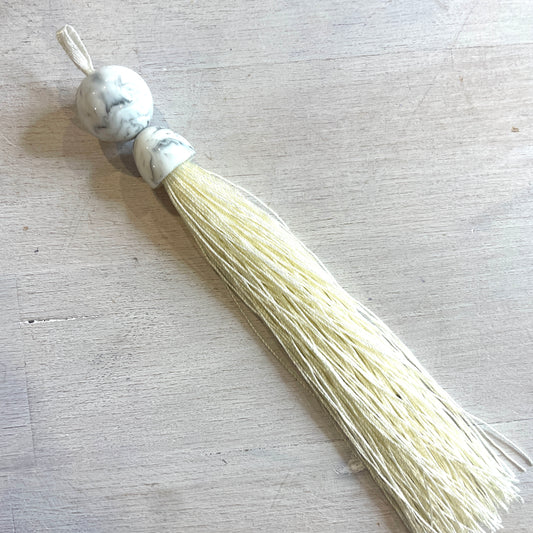 Long cream marble look tassel 16cm