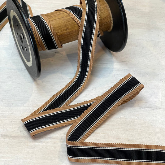 Black & Mocha Stripe 20mm Gross Grain Ribbon