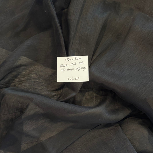 1.3m Black Slub Silk Soft Drape Organdy