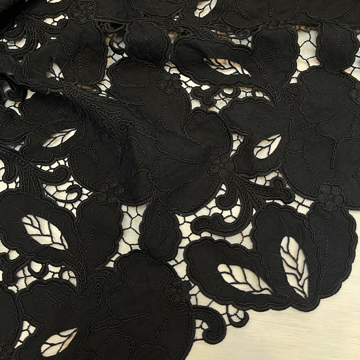 55cm Black Embroidered Stretch Twill Lace