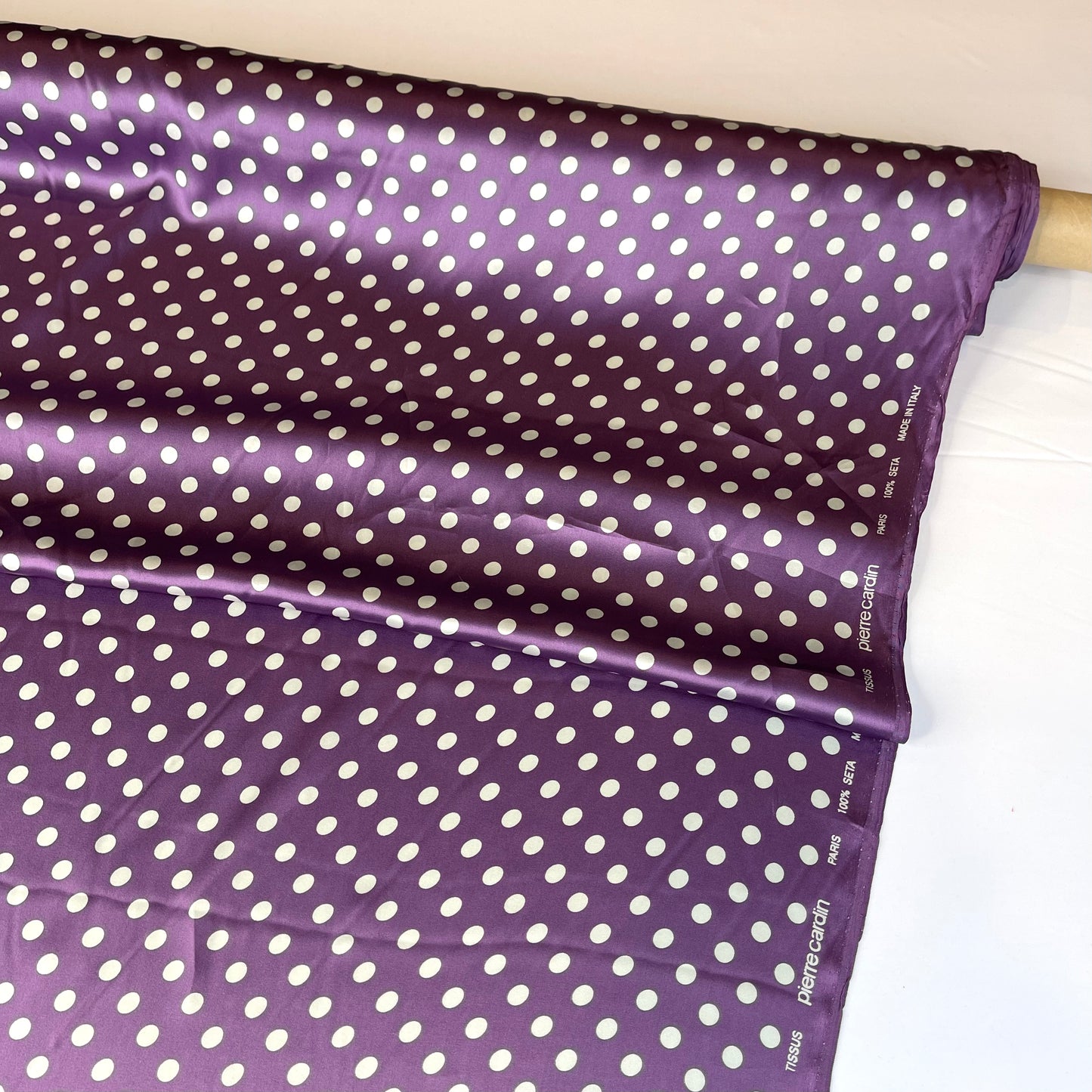 PIERRE CARDIN Purple Spots Seta Silk Satin