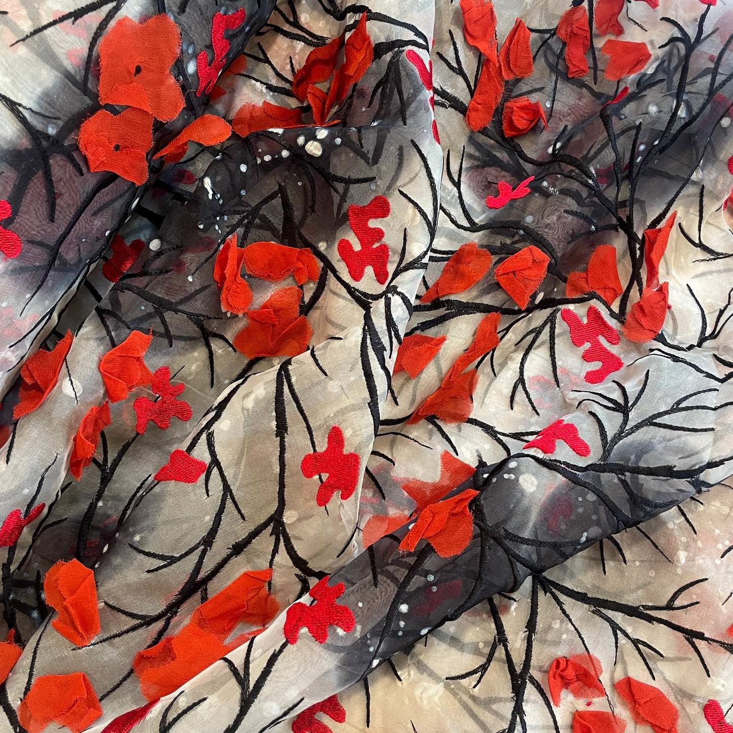 Snow storm 3D embroidered silk organza