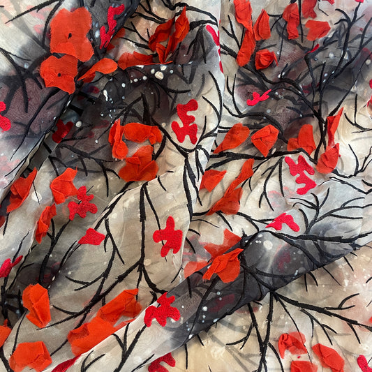 Snow storm 3D embroidered silk organza