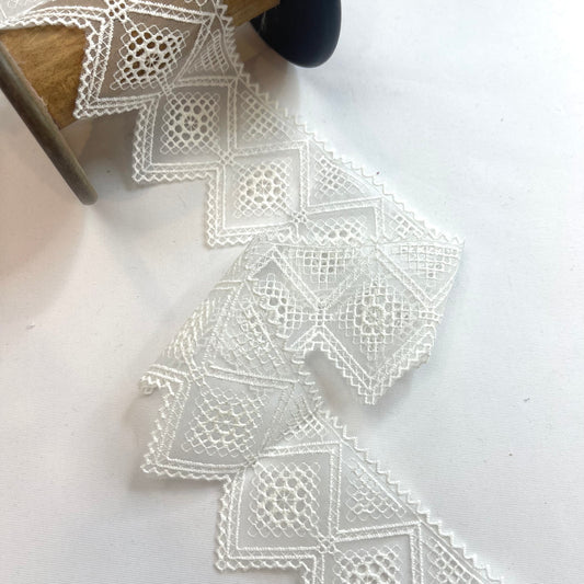 Embroidered White Organza Diamond Edging 65mm