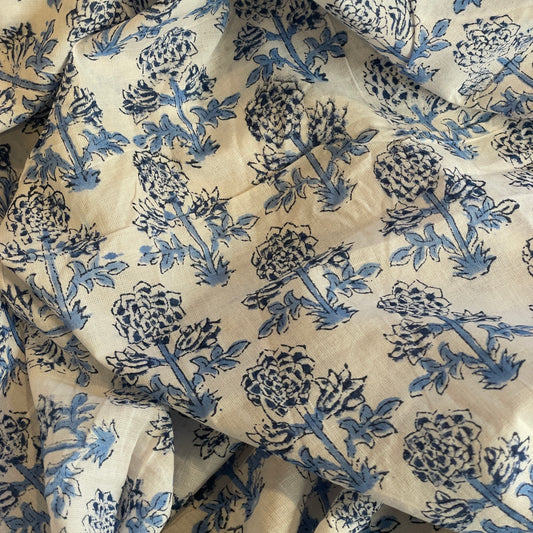 chrysanthemum  block print cotton voile