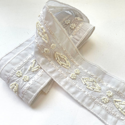 1.1mtrs White Embroidered and Beaded Trim