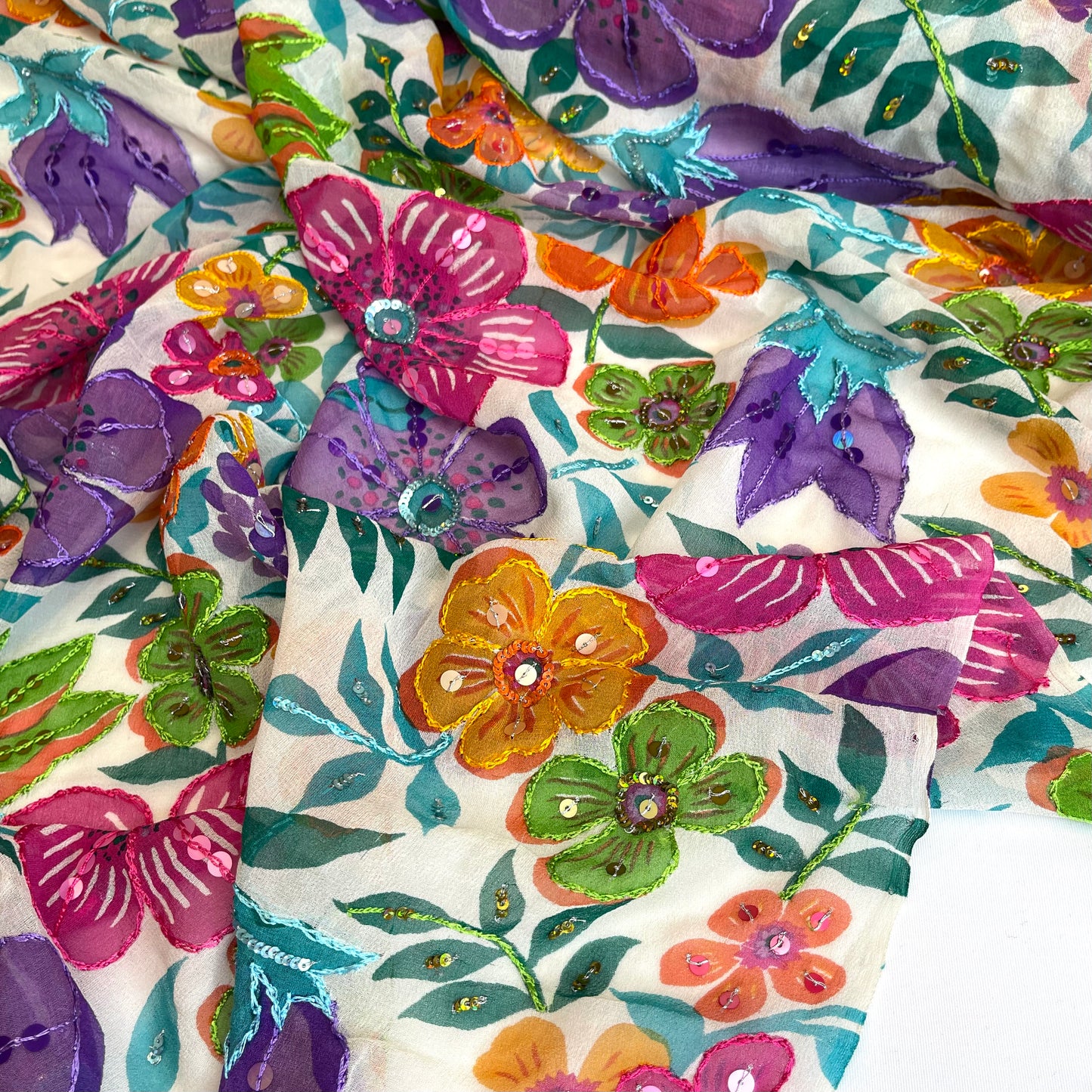 Kaleidoscope garden Sequin Silk Chiffon