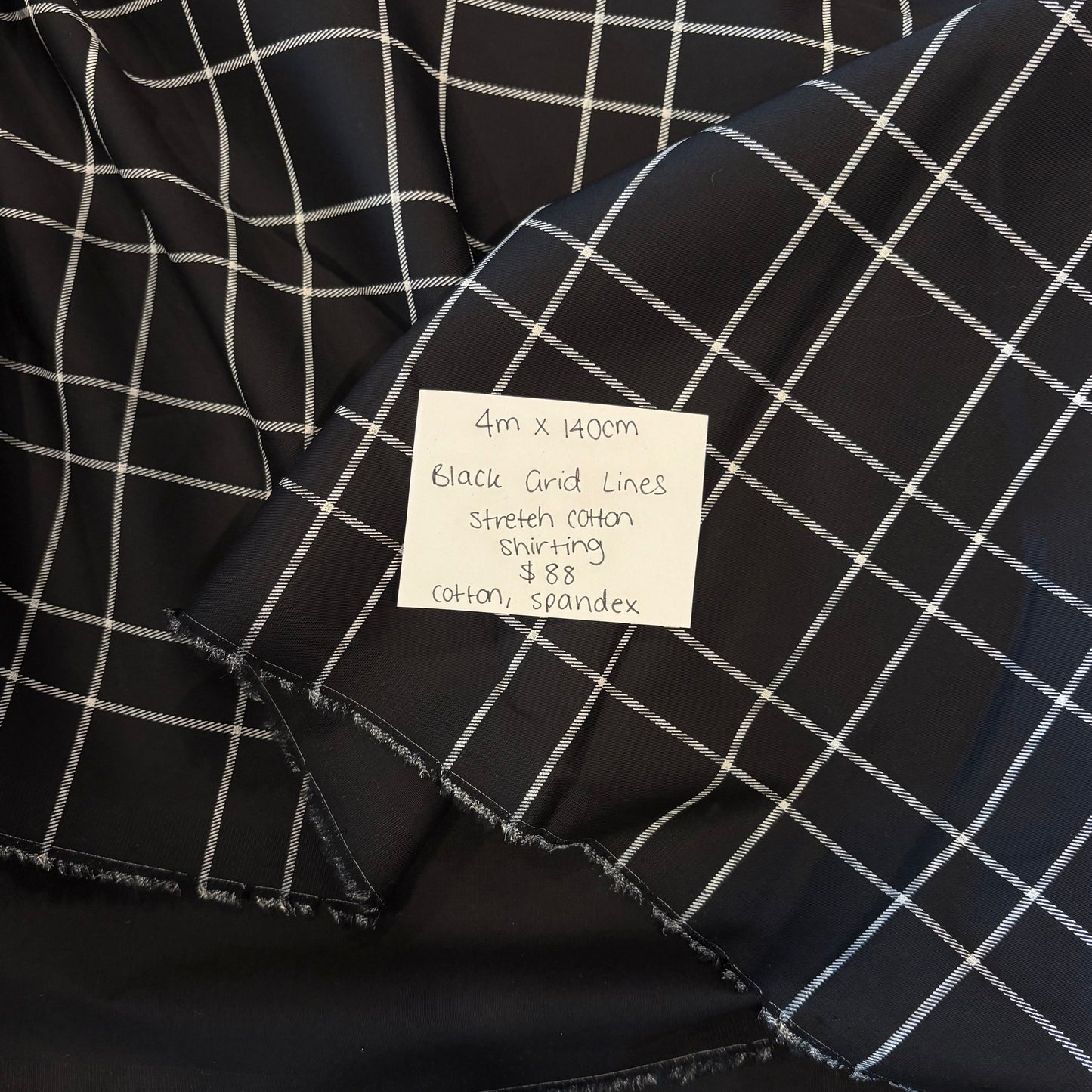 4m Black Grid Lines Stretch Cotton Shirting