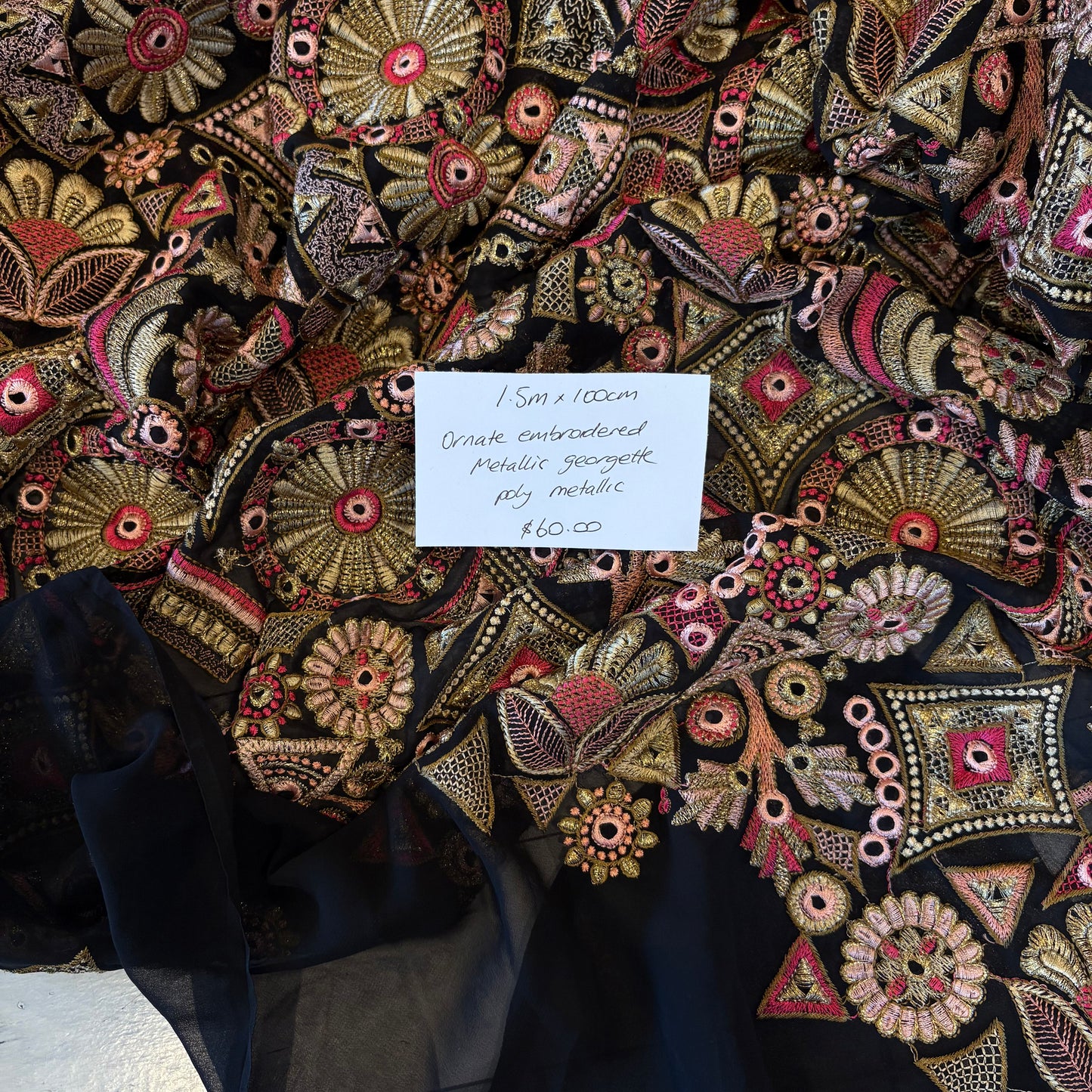 1.5m Ornate Embroidered Metallic Georgette