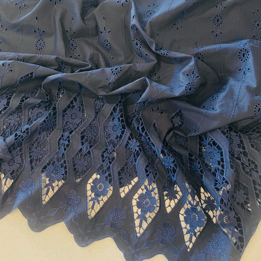 1.3m navy embroidered cotton