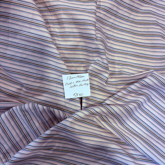 1.3m Pink + Blue Stripe Cotton Shirting