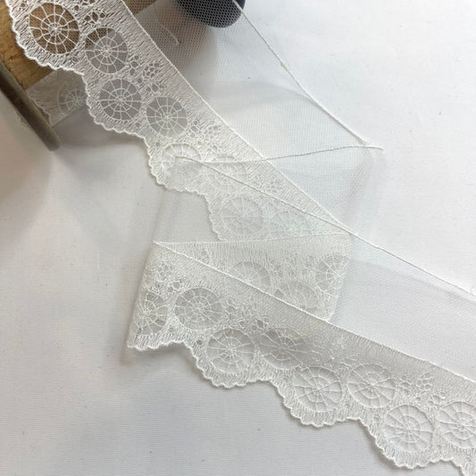 Looking Glass White Fine Embroidered Tulle Edging