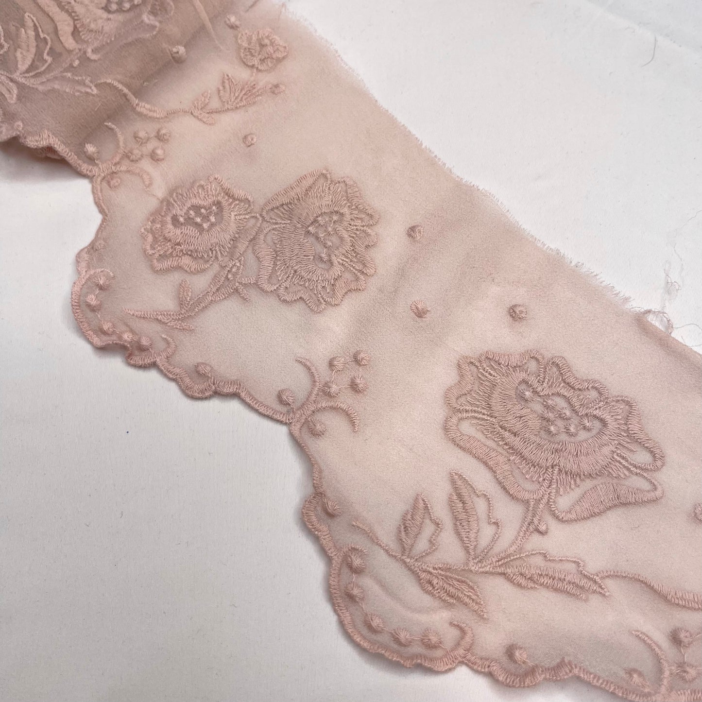 Lilla Mocha Pink Silk Chiffon Broderie Trim