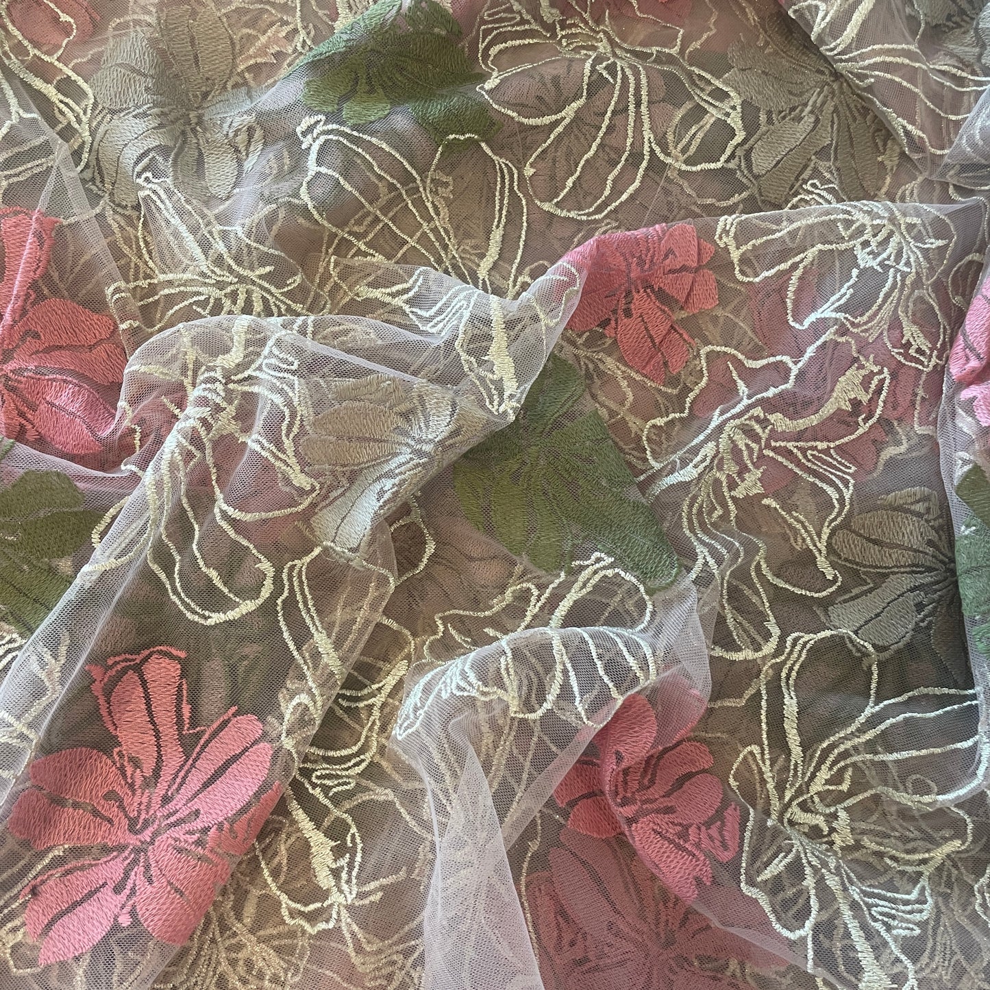 2.5m metallic embroidered dusty pink tulle