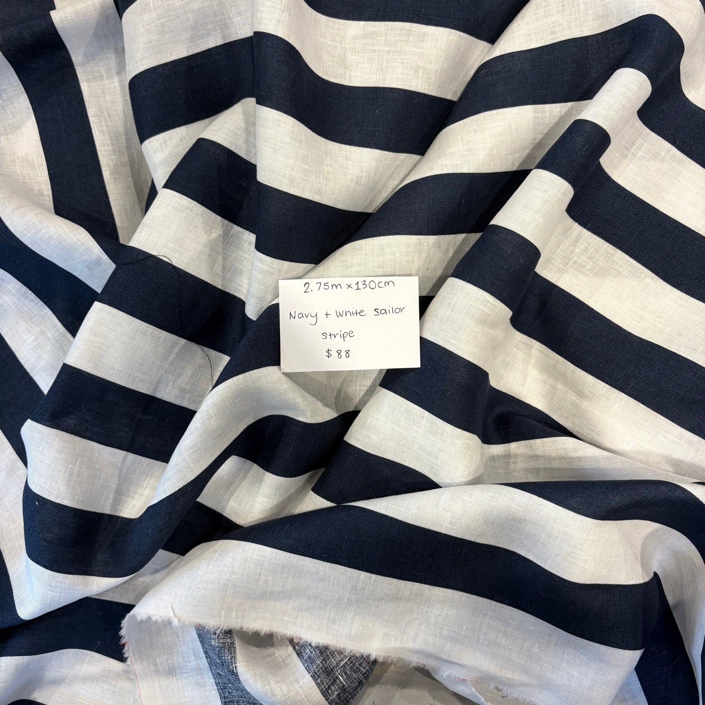 2.75m Navy + White Sailor Stripe Linen