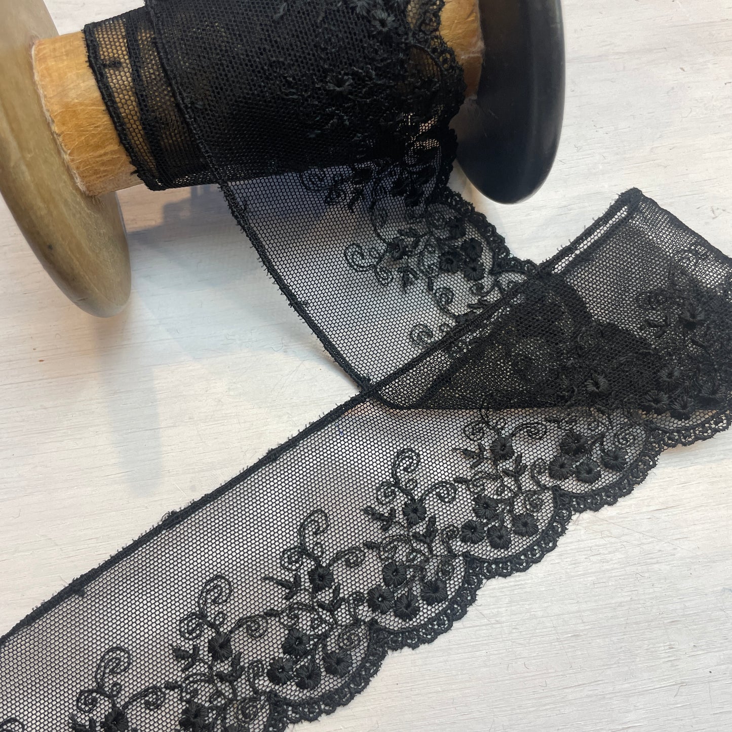 black garden embroidered tulle trim