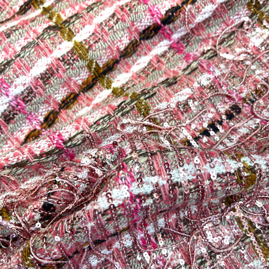 1 mtr Rose sequin fringe border tweed coating