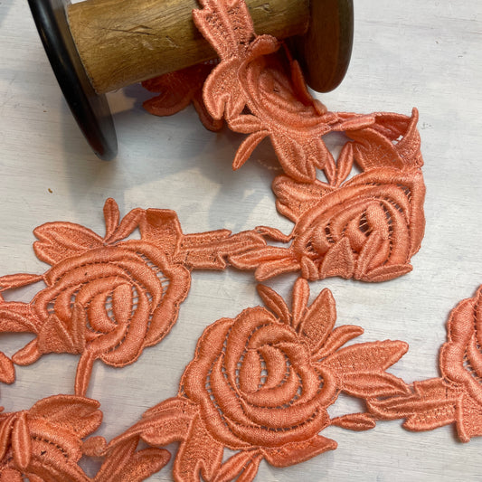 Coral  rose Guipure Trim