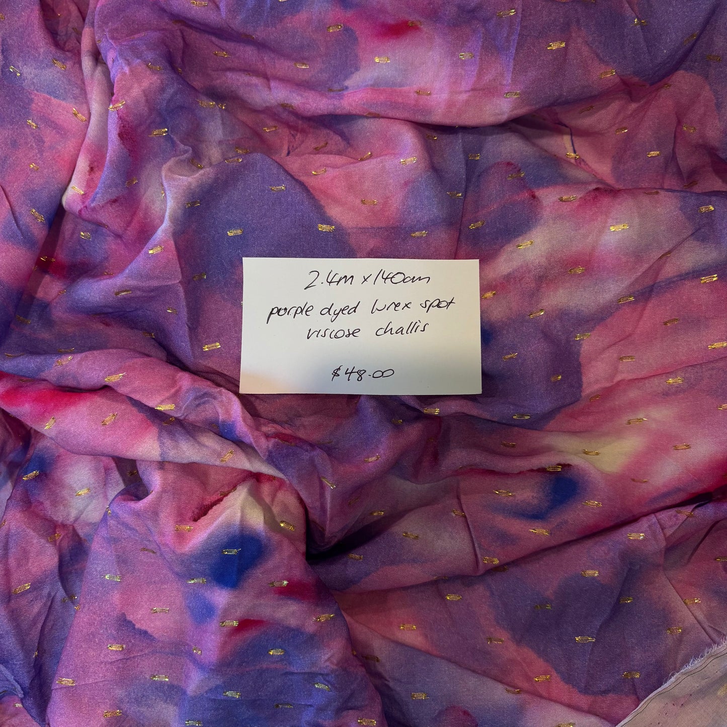 2.4m Purple Dyed Lurex Spot Viscose Challis