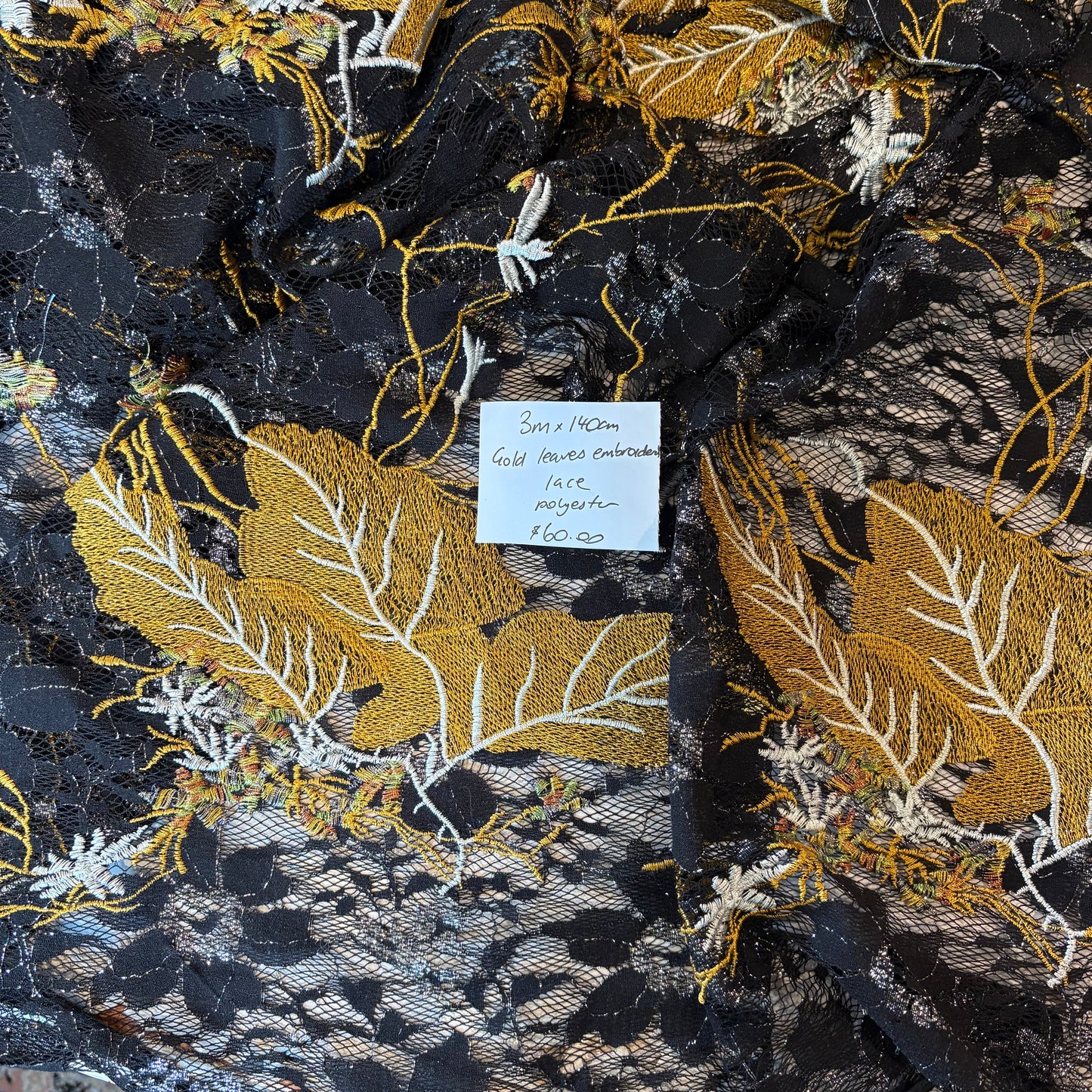 3m Gold Leaves Embroidered Lace