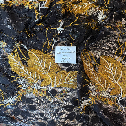 3m Gold Leaves Embroidered Lace