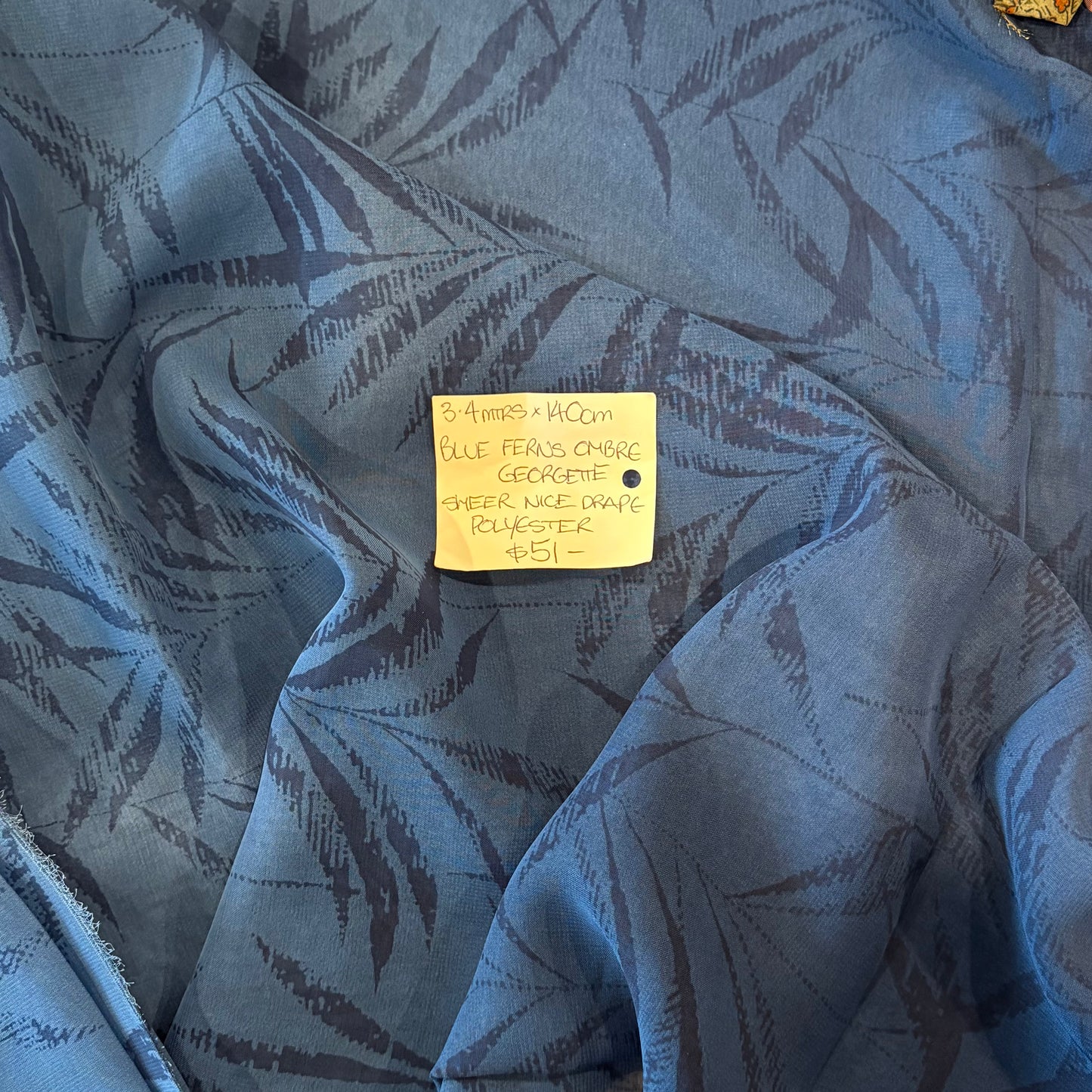 3.4m Blue Ferns Ombre Georgette