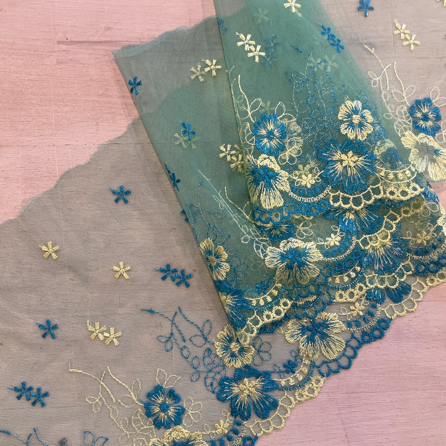 Aqua bloom Embroidered Lace