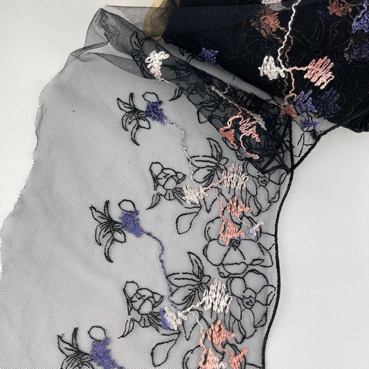 Black Lillies Embroidered Lace