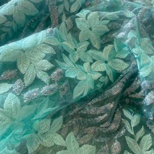 1m sea foam embroidered sequin tulle