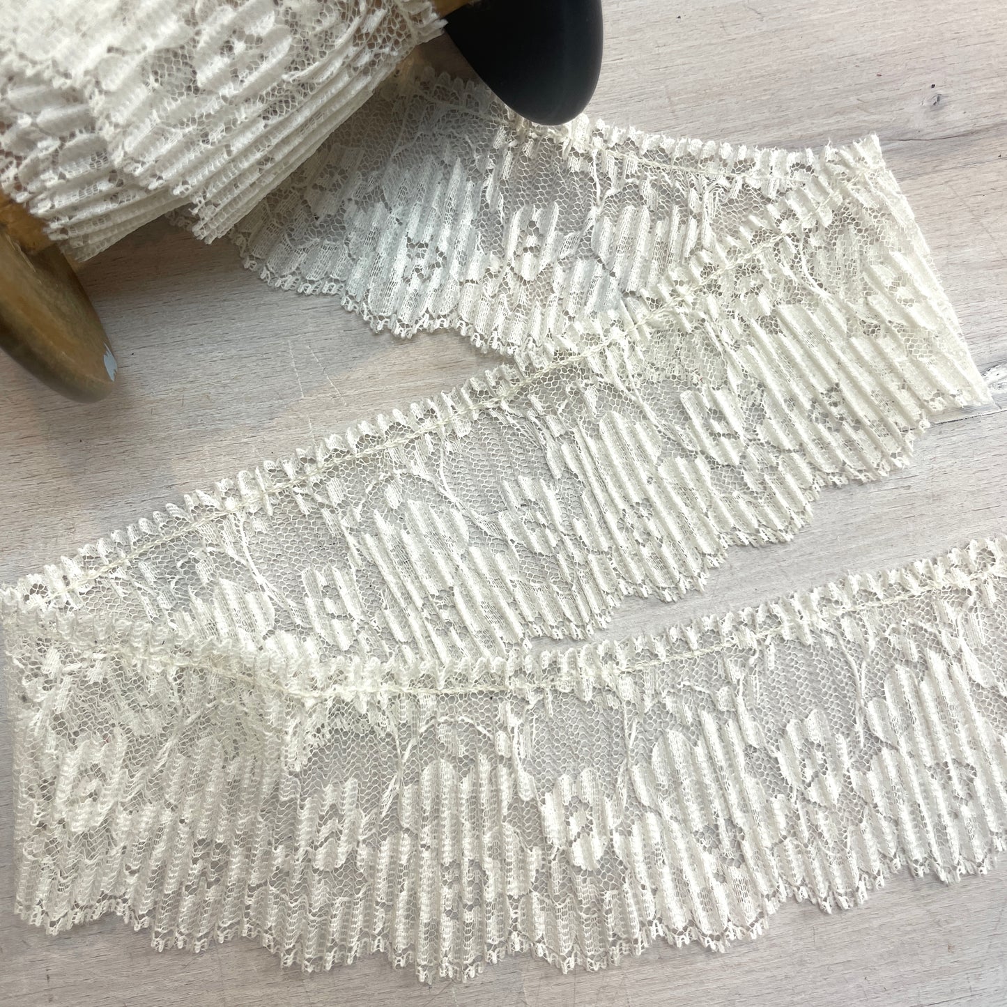 Elsie Ivory pleated lace trim