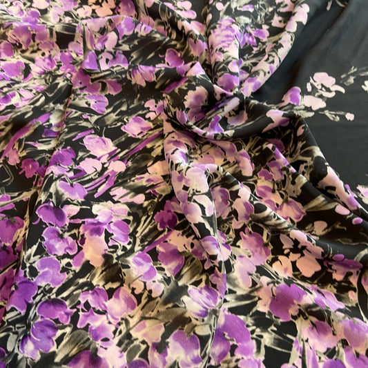 1.5mtr Panel Flowers in Bloom Lilac Italian Silk Crepe de Chine