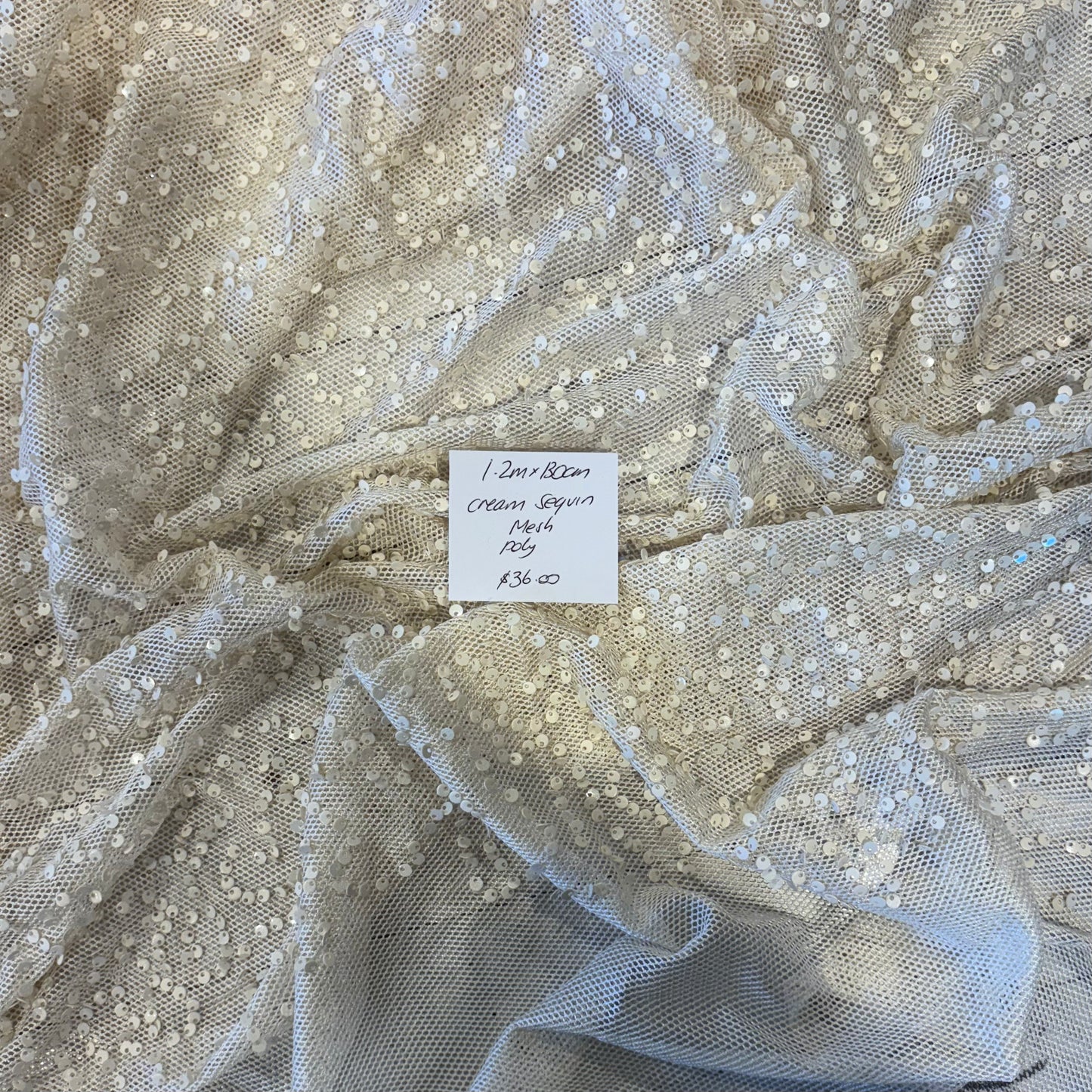 1.2m Cream Sequin Mesh