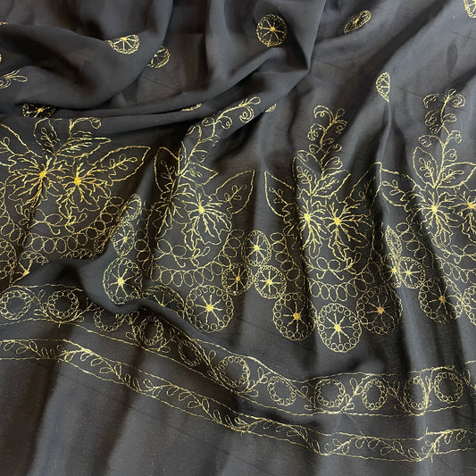 Gold leaves embroidered double georgette