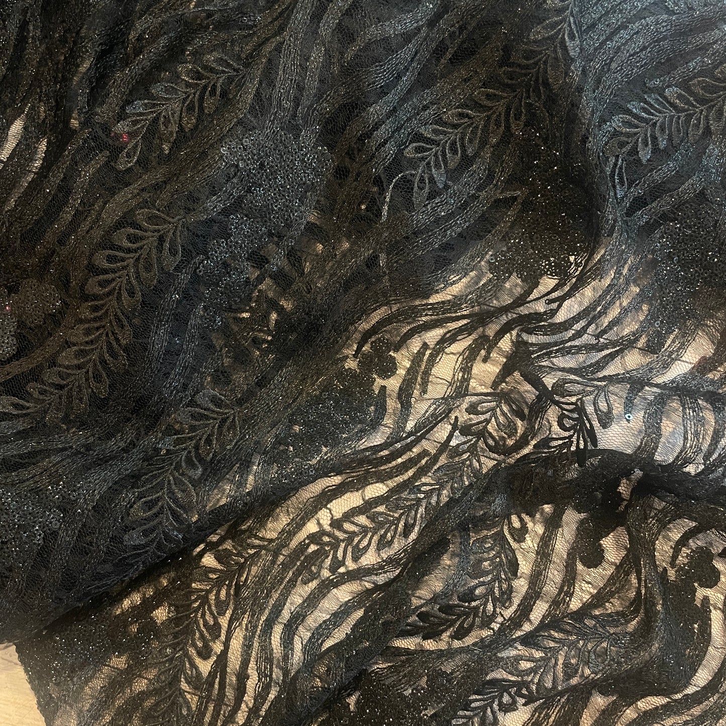 trailing vine black Sequin tulle lace