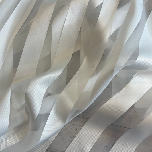 White bold satin stripe organza