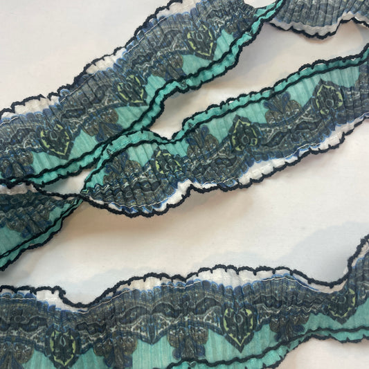 Ocean paisley stretch pleated frill trim 3.5cm