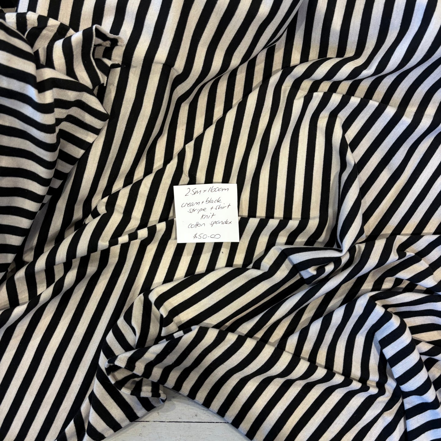 2.5m Cream & Black Stripe Shirt Knit