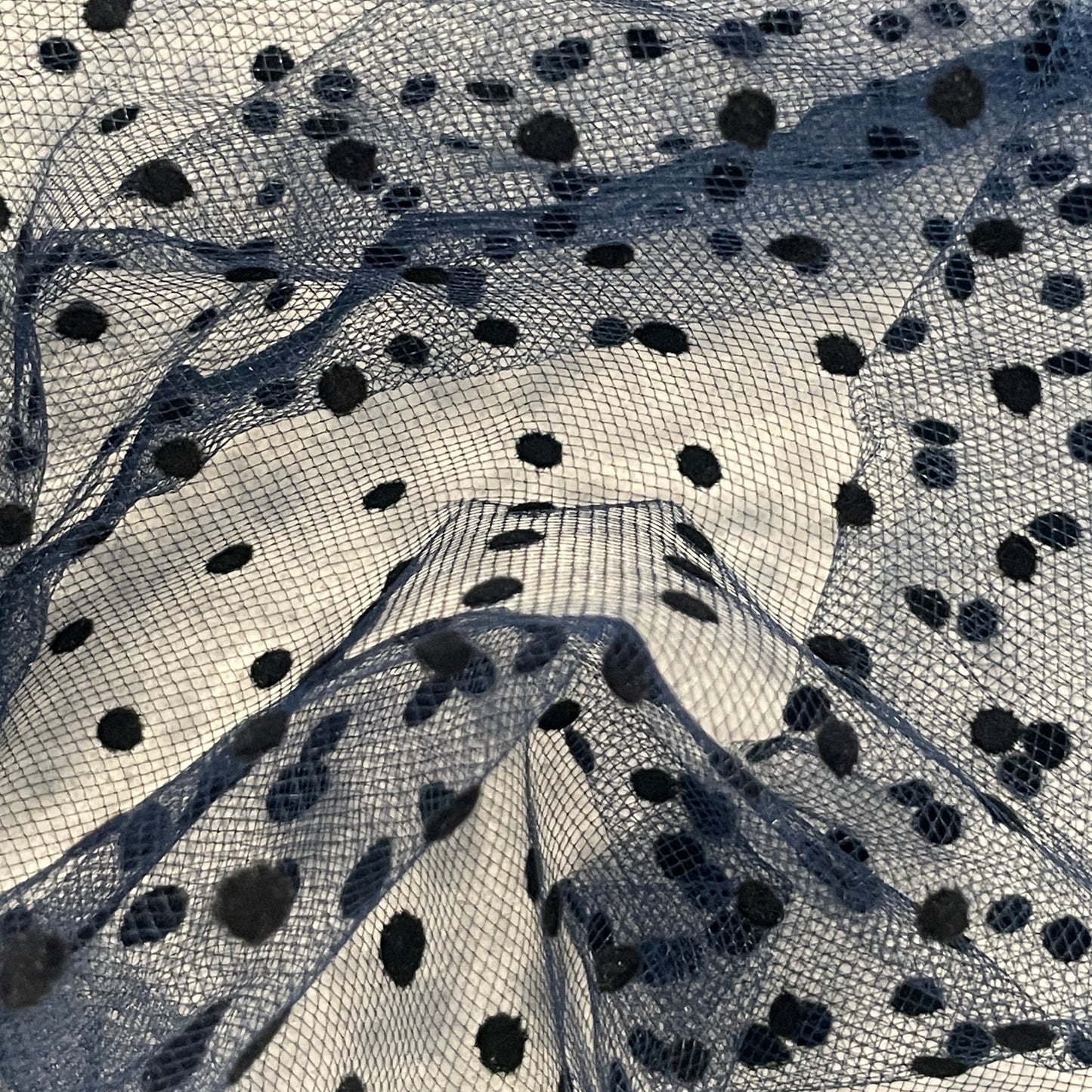 Navy black flocked Spot Tulle